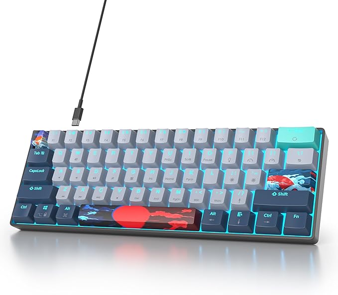 60 Percent Gaming Keyboard 61 Keys Wired Mechanical Keyboard Ultra Compact Key Board Red Switch LED Backlit for Windows Laptop Gamer