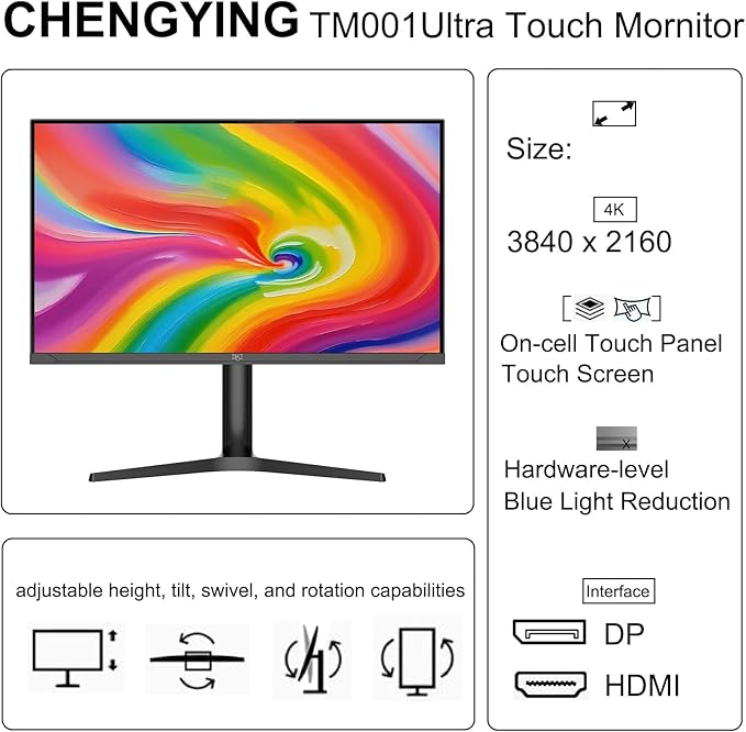Chengying Touch Screen Monitor | 32 inch 4k | Ultra Narrow Bezel Monitor | On-Cell Touch Display | TM001Ultra Series