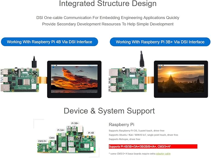waveshare 5inch DSI Touch Display for Raspberry Pi 4B/3B+/3A+/3B/2B/B+/A+ Thin &amp Light Touch Screen 800×480 Resolution IPS Display Support 5-Point Capacitive Touch