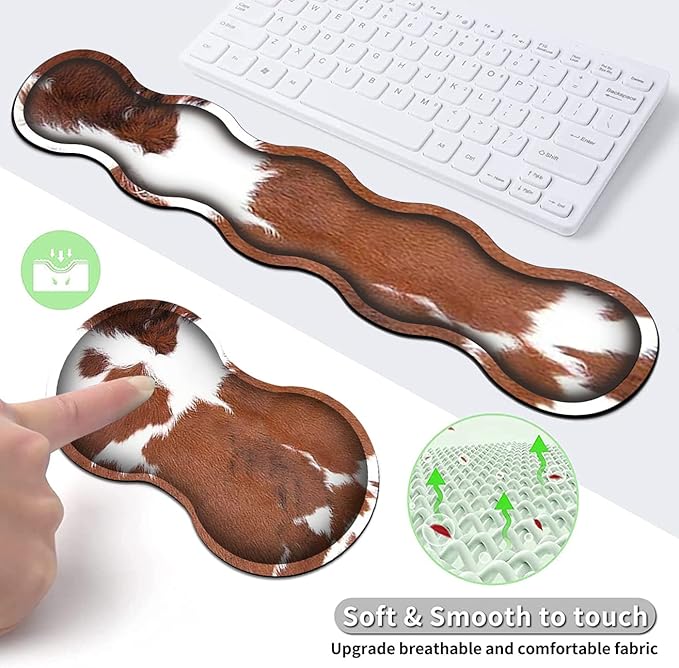 Large Mouse Pad and Gel Mouse Wrist Rest+ Memory Foam Keyboard Wrist Rest Support Set Non-Slip Rubber Base for OfficeHomeComputerExtended Gaming Mousepads XXL Animal Skin Brown Cowhide Desk Mat