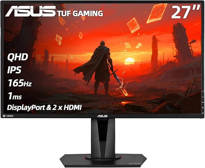 ASUS TUF Gaming 27 2K HDR Monitor - QHD (2560 x 1440) 165Hz 1ms Extreme Low Motion Blur Speaker G-SYNC Compatible DisplayPort &amp 2 x HDMI Height/Tilt/Pivot/Swivel VESA Black