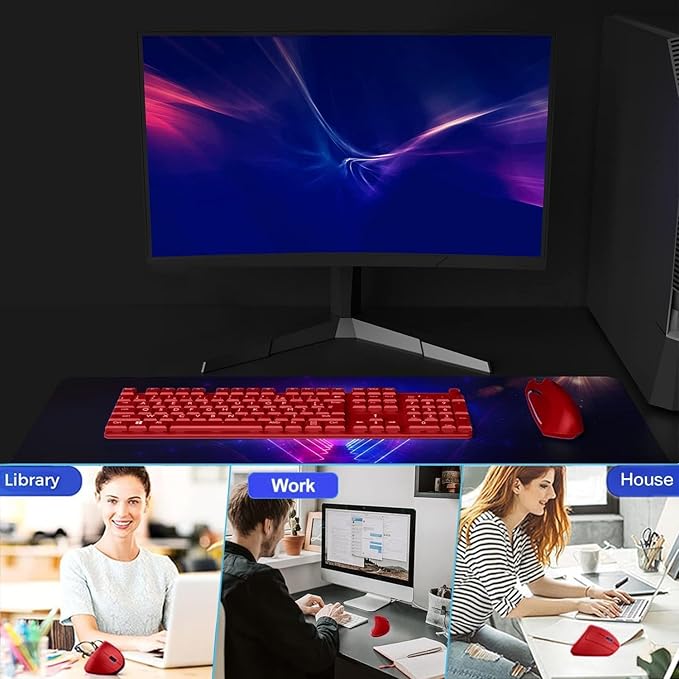 Ergonomic Mouse Vertical Wireless Mouse 2.4G Rechargeable Optical Vertical Mouse High Precision Optical Mouse Adjustable800/1200/1600 DPI 6 Buttons for Laptop etc RedSpecially for Right-handers