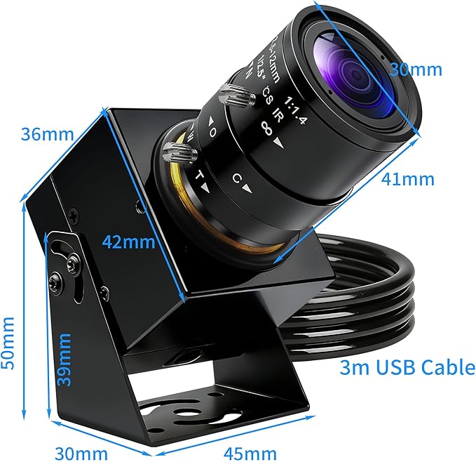Global Shutter USB Camera 1200P Manual Zoom Webcam HD 90fps High Speed USB Camera with 2.8-12mm Lens Plug &amp Play for Machine Vision/High-Speed Inspection/Motion Analysis