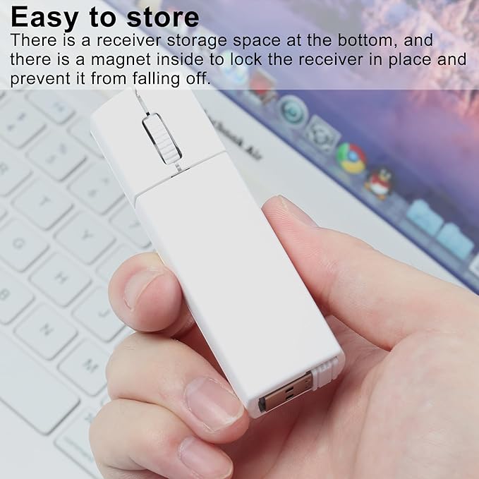 Wireless Bluetooth Mouse Mini 3-Mode (BT4.0/5.0+2.4G) Finger Noiseless Rechargeable Travel Small Mice with Mouse Case 3 Buttons Ultra Lightweight Portable Cordless Mice for Desktop Laptops PC(White)