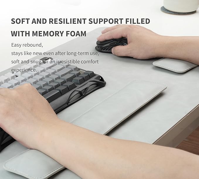RENMTURE Large Mouse Pad and Keyboard Wrist Rest Desk Pad for Keyboard and Mouse Large Gaming Mouse Pad with Wrist Support Desk Mat for Work and Gaming (Light Gray)