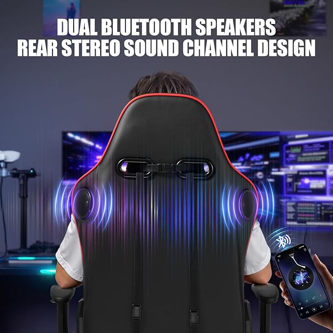 GTPLAYER Gaming Chair with Speakers Video Game Chairs with Footrest for Adults Ergonomic Computer PC Gamer Reclining Chair(Red)