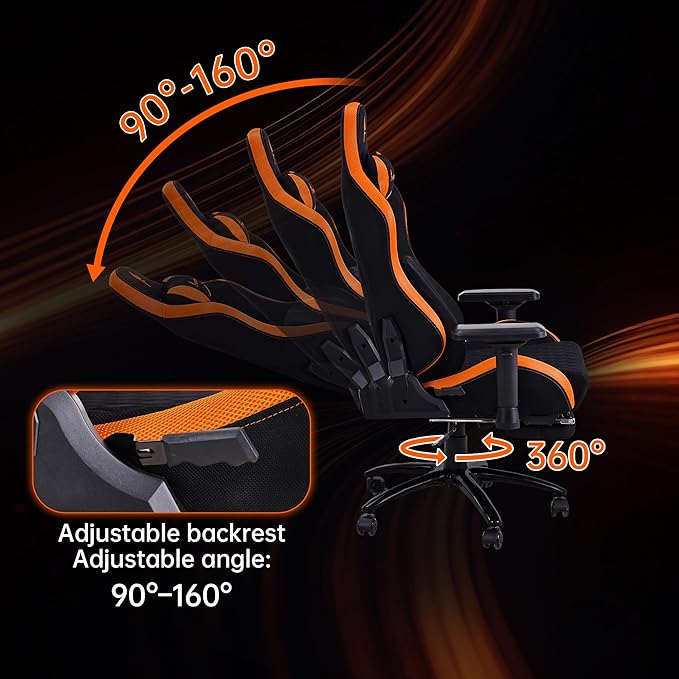Frassie RGB Gaming Chair with Footrest and LED Lights High Back Reclining Video Game Chair Ergonomic Computer Gamer Chair with Lumbar Support