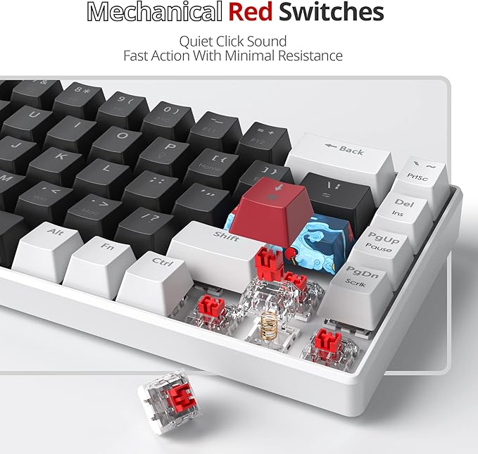 60 Percent Gaming Keyboard 68 Keys Mechanical Keyboard LED Backlit Compact Wired Keyboard with Red Switch for Windows PS4/5 Xbox Gamer(White-Black)