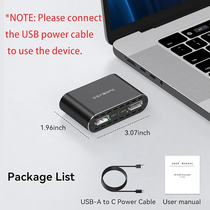 DisplayPort to Dual DisplayPort Adapter Dual 4K120Hz or 4K144Hz+4K60Hz Extend/Copy Mode/SST/MST to 2 DP Display Port Adapter for 2 Monitors (MacOS Only Supports SST Mode No DP Cable)