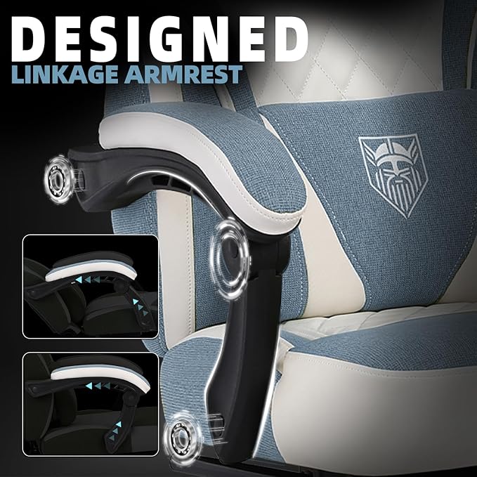 Vonesse Gaming Chair Reclining Fabric Gaming Chairs for Adults 250LBS Office Chair with Pocket Spring Cushion Computer Chair with Footrest and Massage Lumbar Support (Blue)