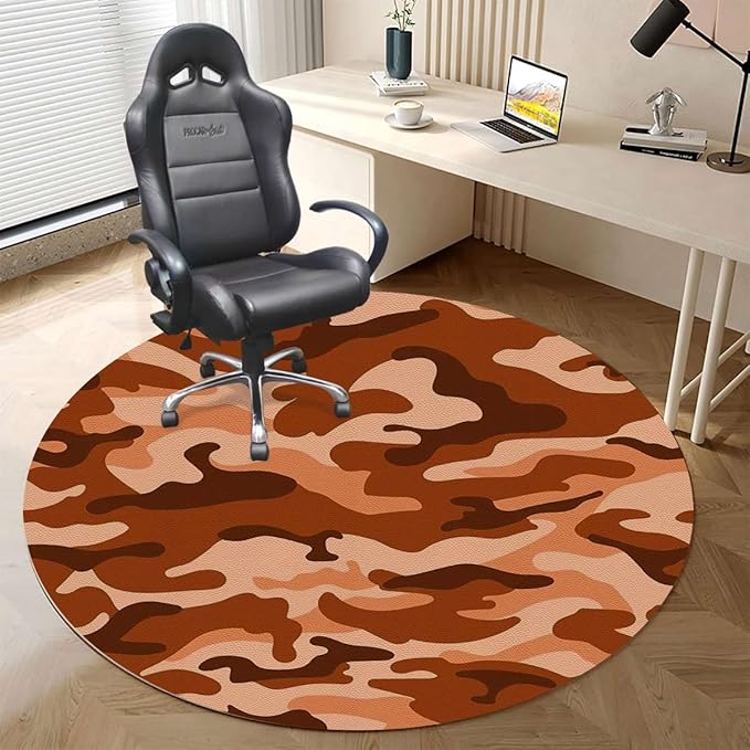 Orange Black PU Leather Desk Chair Mat for Hard Floors Camo Vibrant Camouflage Lattice Computer Gaming Rolling Chair Mat Under Desk Low-Pile Rug Abstract Texture Diameter 39.4 in