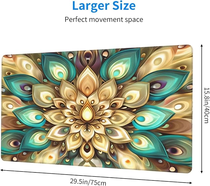 Mandala Boho Floral Desk Cover MatExtended Large Mouse PadComputer Laptop Mat Desk Decor for Office Game Home 30x16 Inch