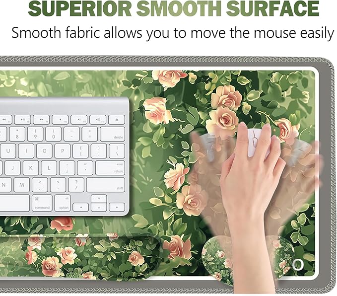 ARTSO Rose Floral Mouse Pad Wrist Support Set Desk Mat 4in1 XXL Large Mousepad + Keyboard Wrist Rest+Mouse Wrist Rest+Coaster Combo with Ergonomic Design for Home Office