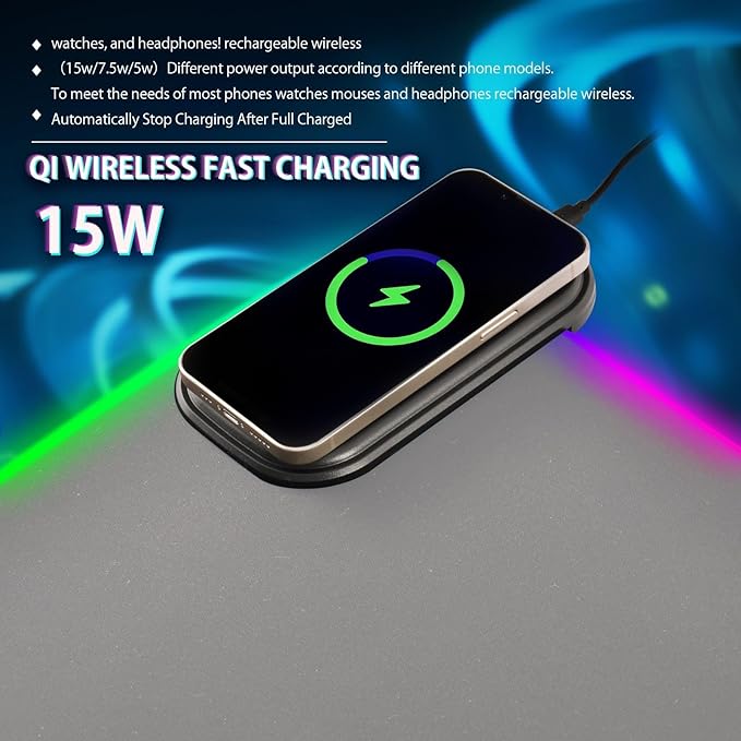 Grey Mouse Pad Gaming Mousepad Non Slip Desk Mat Wireless Charging Computer Mouse Pads RGB Keyboard Pad Mats for Home Desktop Office 35.4 x 15.7 in