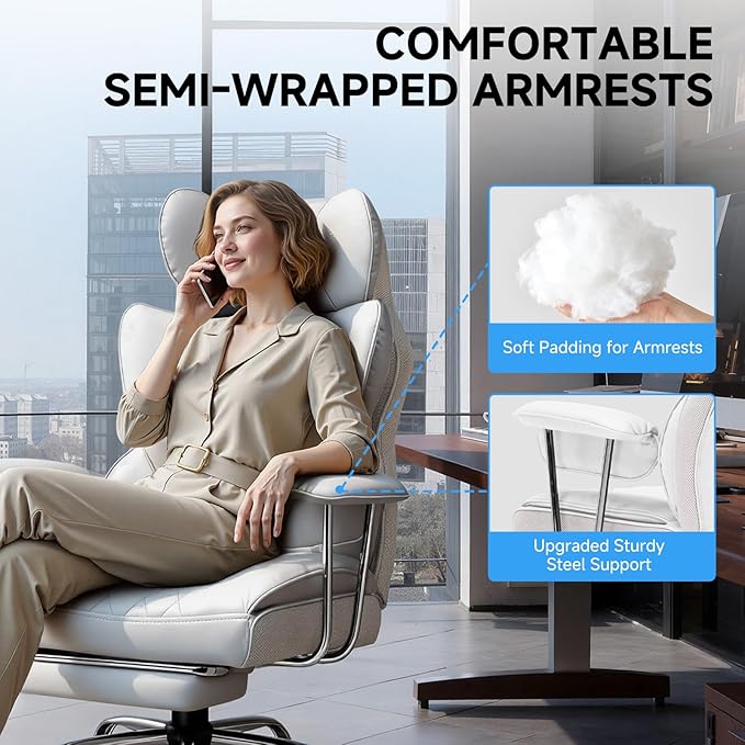 GTPLAYER Gaming ChairOffice Chair with Pocket Spring Lumbar Support Ergonomic Comfortable Wide Office Desk Computer Chair with Outward Fixed Soft Armrests and Footrest(PU Leather White)
