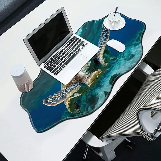 Sea Turtle Desk Mat Mouse Pad 35.4X15.7 XL Extended Mousepad Huge Mouse Pads with Stitched Edges Desk Pad for Work Game Office Home