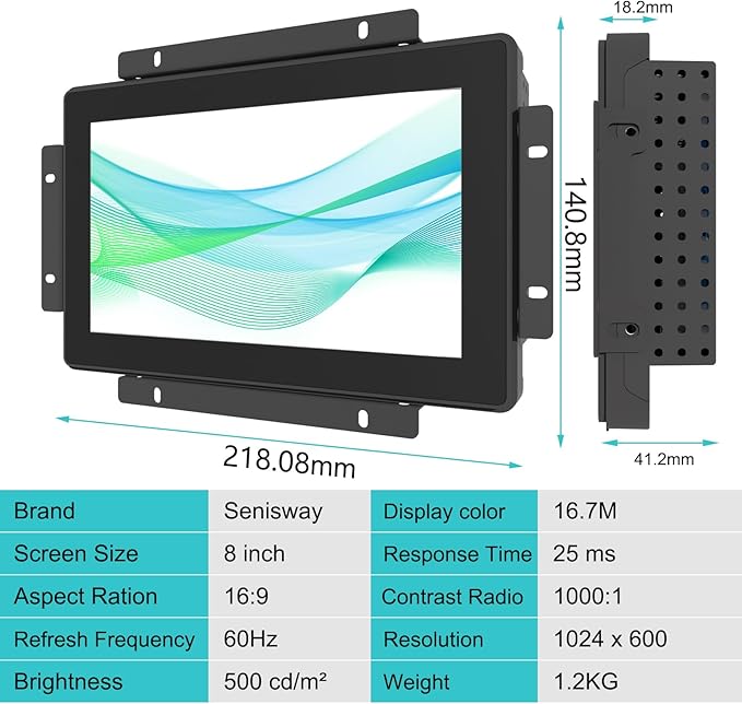 8 Inch Industrial Touch Monitors 10 Points Embedded Open Frame Monitor 1024x 600 @ 60Hz TFT LCD Suitable for kiosks ATMs Vending Machines