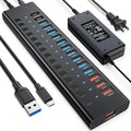 Powered USB Hub AGEEN 16-Port USB 3.0 Hub (10 USB-A 3.0+2 QC 24W Fast Charging+2 Smart Charging+2 USB-C 3.0 Ports) 12V/8A 96W UL Certified Power Adapter for PC Laptop HDD Flash Drive (16-Port)