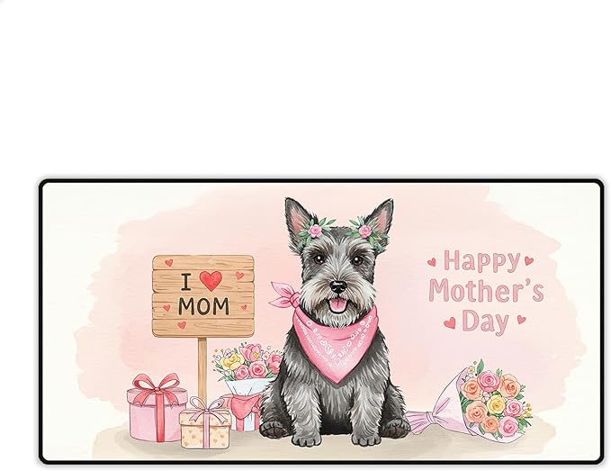 Happy Mother's Day Scottish Terrier Love Dog Mom Heart Flower Desk Mat Full Keyboard Mouse Pad Scottie Dog Lover Gifts Large Mousepad 12004