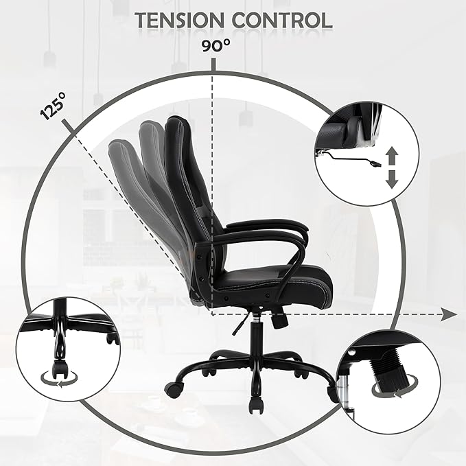 MKDLUFEI Gaming Chair Ergonomic Leather Office Chair Adjustable Swivel and Reclining High Back Computer Chair with Ergonomic Task with Headrest and Lumbar Support