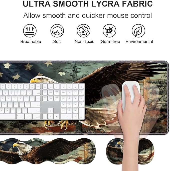Ergonomic Keyboard Wrist Rest &amp Mouse Pad Wrist Rest SetLarge Gaming Desk Mat 31.5x 11.8 with Non-Slip BaseMemory FoamEasy Typing Pain Relief for Home &amp OfficePatriotic American Flag Bal