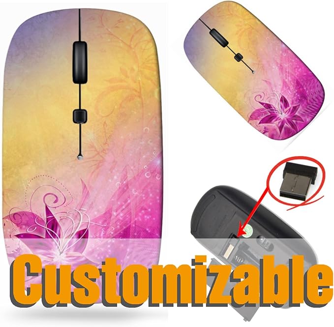 maizi Wireless Mini Mouse for Computer Chromebook Notebook Wireless Mini Mice Image ID: 29797854 Purple Flower on Colo Lightweight 2.4G USB Receiver Printed in USA
