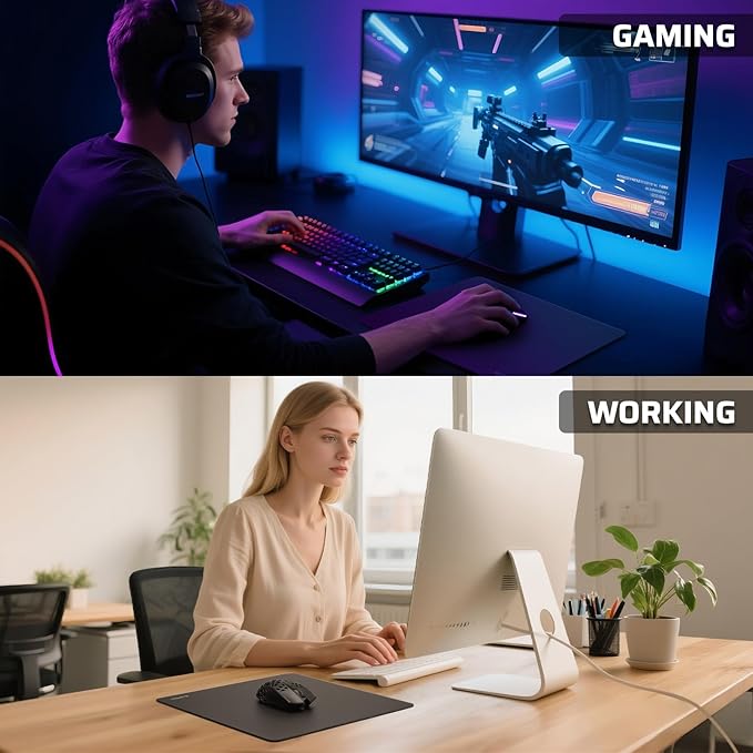 LTC Tempered Glass Gaming Mousepad Ultra-Smooth Micro-Etched Surface Mouse Pad for Top Control and Speed Anti-Slip Full Rubber Base Professional Large Mouse Mat for FPS Gamers 13X13in