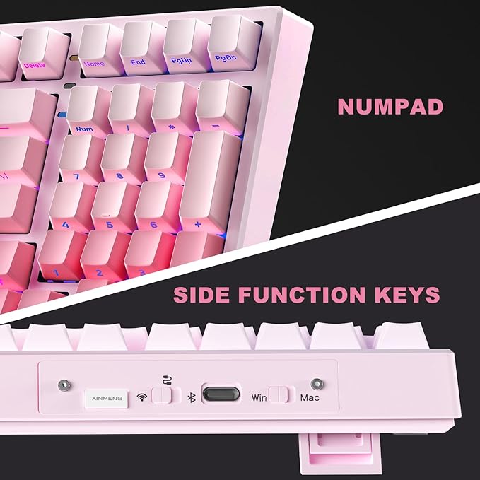 CC MALL X98 Ultra Wireless Mechanical KeyboardHot Swappable Custom Keyboard with Number PadLinear SwitchesTri-Mode BT5.0/2.4GHz/USB-CRGB Backlit Pink Gaming Keyboards for Win/Mac/PC