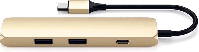 Satechi USB C Hub Multiport Adapter USB-C Docking Station with 4K HDMI 60W USBC PD Charging 2 USB-A for MacBook Air/Pro M5/M4 Dell HP Surface Lenovo - Gold Slim Classic
