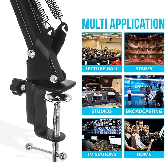 StreamEye BOOMARM1 Boom Arm Mic Stand with Desktop Mount (Three-Pack) Detachable Clips Professional Grade XLR Cables Microphone Pop Filters and Cable Ties
