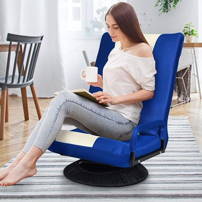 DORTALA 360 Degree Swivel Gaming Floor Chair 6-Position Adjustable Folding Floor Chair Comfortable Padded Backrest Lazy Sofa Chair Game Rocker for Teens Adults Blue