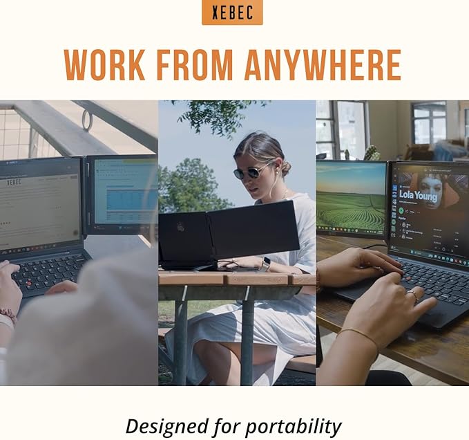 Xebec Tri-Screen 3 Laptop Screen Extender | Portable Monitor for Laptops 13″-18″ | Two 13.3 Inch Displays via One USB-C Cable | Plug and Play | Travel Case Included (Tri-Screen 3 for PC)