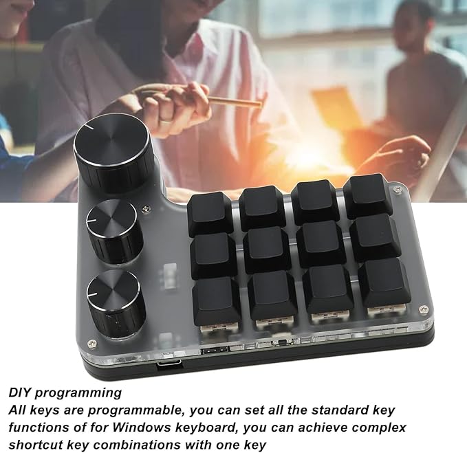 One Handed Macro Mechanical Keyboard 12 Keys with 3 Knobs USB Bluetooth Connection Mini Macro Mechanical Gaming Keypad Programmable Shortcut Custom Function