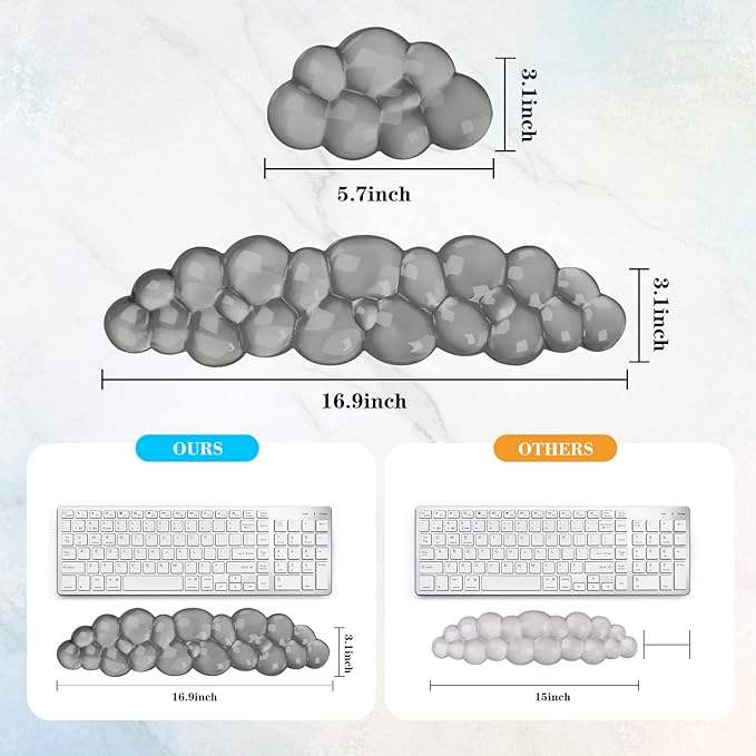 Gel Cloud Keyboard and Mouse Wrist Rest Cute Wrist Support and Arm Support Keyboard Rest for Keyboard and Mouse Typing Pain ReliefSuitable for Office/Computer/Laptop/Gaming (Gray)