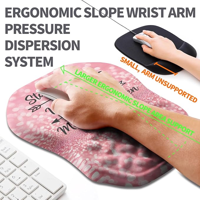 Ergonomic Slope Mouse Pad Wrist Support Wrist Rest Mousepad for Carpal Tunnel Pain Relief with Massage Bulge and Slow Rebound Memory Foam (12x8 inch Pink Stay Positive)