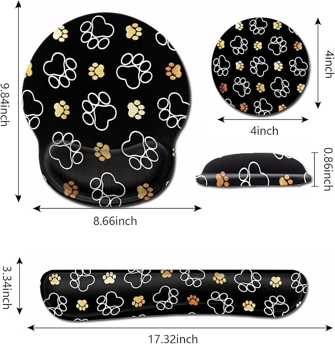 Ergonomic Mouse Pad with Wrist Support Gel Mouse Pad Non-Slip Laptop Computer Keyboard Mousepad for Office &amp Home Quality Memory Foam Keyboard Wrist Rest Dog Paw Prints Gold White Cute Cat Paws