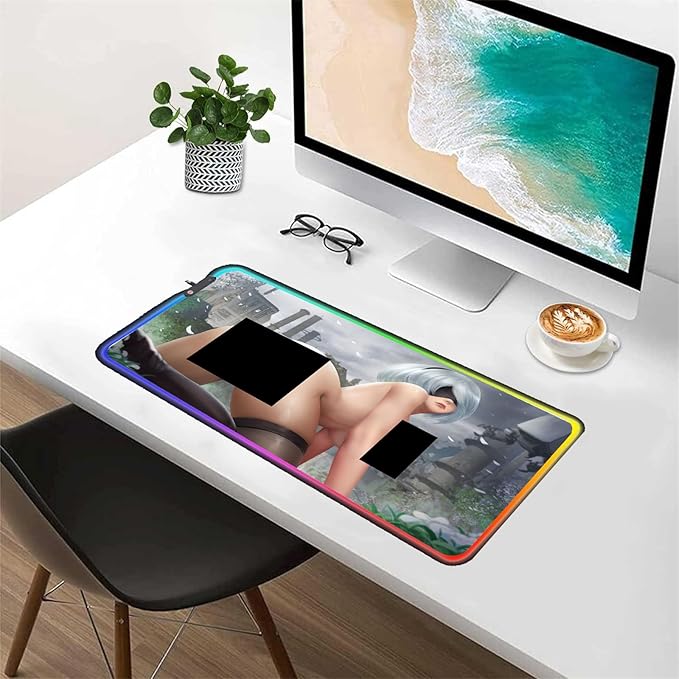 Gaming Sexy Anime Mouse Pad RGB LED Mouse Pad Sexy Butt Breasts Chest Gaming Accessories Laptop Colorful Keyboard Gaming Desktop Carpet Pad (31.49x15.74 inche)
