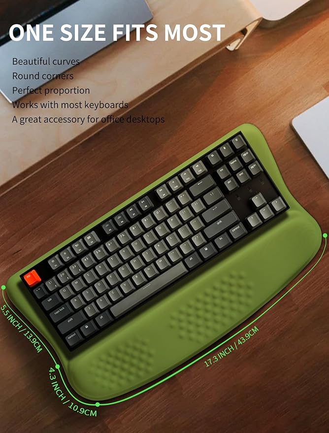 Ergonomic Wave Wrist Rest with Keyboard Stand Cushioned Palm Rest Comfortable Integrated Memory Foam for Natural Typing and Relieve Wrist Pain Fresh Green