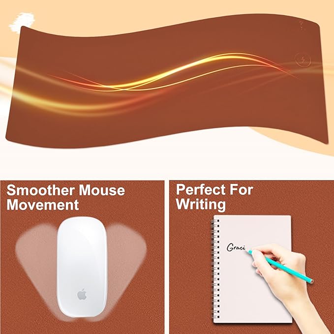 Desk Mat with Wireless Charging Brown Mouse Pad with Wireless Charger Desk Pad Matt for Desktop Mousepad Gaming Large Mouse Pad Leather Compute for Keyboard and Mouse 32 x 16