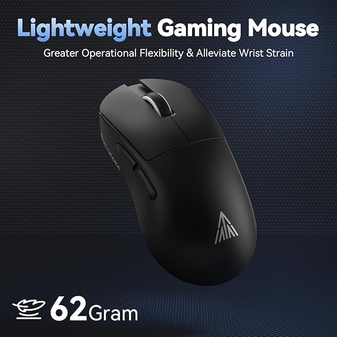 SOLAKAKA SM822 Wireless Gaming Mouse with RGB Charging Dock Tri-Mode Wireless Mouse PAW3311 Optical Sensor Up to 24000DPI 62g Lightweight Mouse with 5 programmable Buttons for PC Laptop (Black)