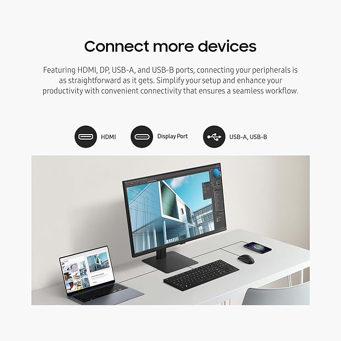 SAMSUNG 32 ViewFinity S8 (S80D) Series 4K UHD High Resolution Computer Monitor HDR10 Multiple Ports w/ HDMI DisplayPort USB-A Height Adjustable Stand LS32D806EANXGO 2024 3Yr Warranty