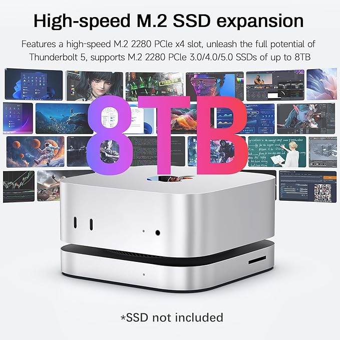 Mate Mini-B 80Gbps Mac mini M4 Dock &amp Stand Up to 8TB NVMe SSD Expansion PD3.0 Port SD4.0 Card Reader 2.5G LAN 2*USB-A 5Gbps for Laptops/Desktop PC/Mini PC