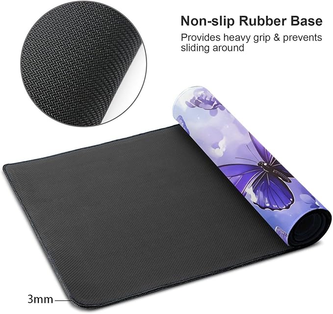 Purple Butterfly Desk Cover MatExtended Large Mouse PadComputer Laptop Mat Desk Decor for Office Game Home 30x16 Inch