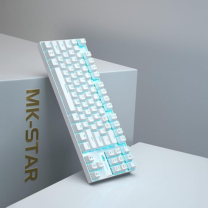 MageGee Mechanical Gaming Keyboard with Blue Switch Compact 87 Keys Wired Computer Keyboard for Windows Laptop PC Gamer LED Ice Blue Backlit White