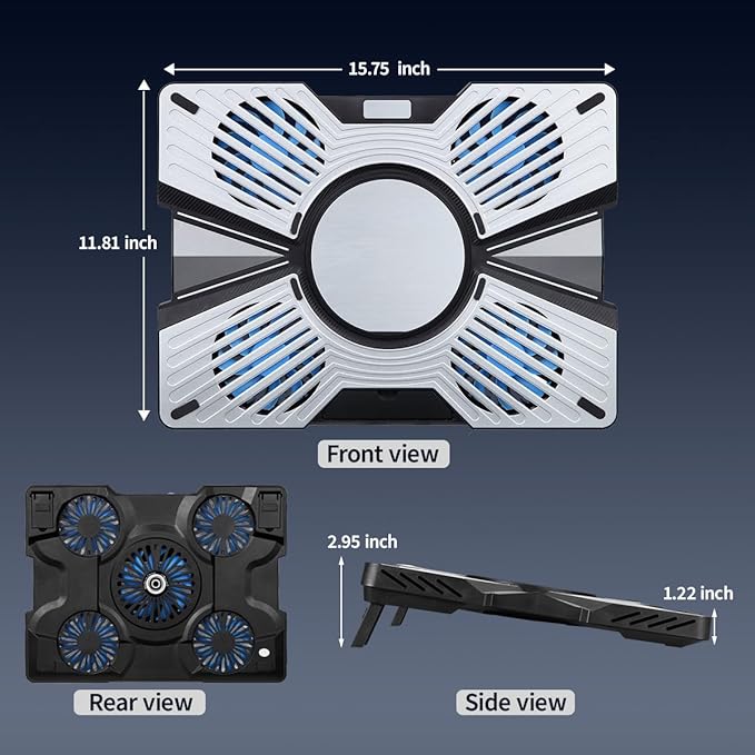 Thermoelectric Laptop Cooling Stand with 5 Fans - Adjustable Height for Laptops up to 19 Compatible with MacBook Alienware ROG &amp Gaming Laptops