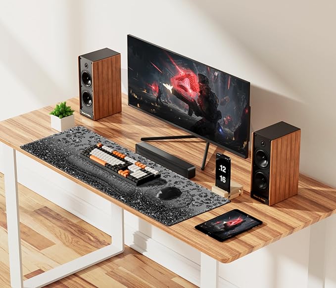 iLeadon 4in1 Ergonomic Desk Mat Set with Wrist Rest Keyboard Pad and Coaster Black Leopard