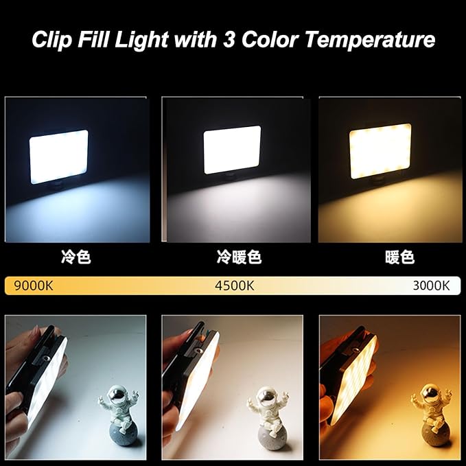 Webcam with LED Video for Laptop and Phone 3 Color Temperature Stepless Dimming 3000K to 9900K Rechargeable Selfie with Type C Charging Fill