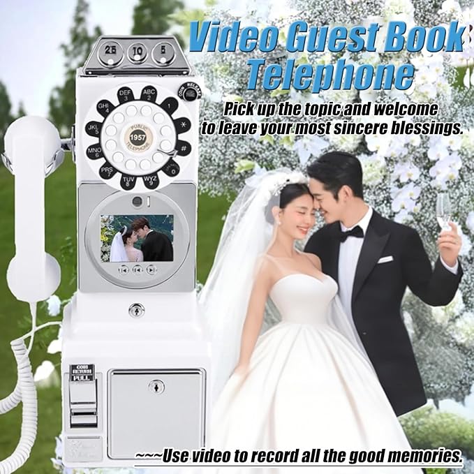 1080P Video Audio GuestBook Wedding Phone 64G SD Card Customized Video Audio Guest Book Alternatives with Lens Recording for Birthday Party Anniversary Engagement Black