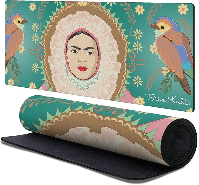 Head Case Designs Officially Licensed Frida Kahlo Oval Frame Birds Floral Art 37.4 x 15.75 x 0.16 inches (900 x 400 mm) - XL Gaming Office Desk PC Keyboard Mouse Mat Pad
