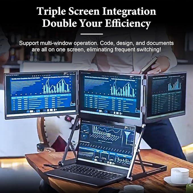 15.6 Portable Triple Monitor for Laptop Full HD IPS Screen Extender Play USB-C HDMI Multi-Screen Display for Windows MacBook Designers